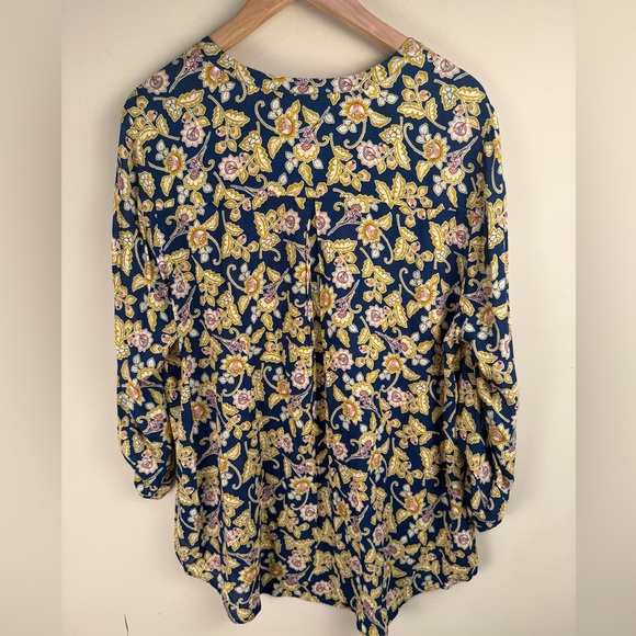 Daniel Rainn NWT Women's Floral V-Neck Rayon Blouse Roll Tab Sleeve Size XL BOHO - Picture 3 of 11